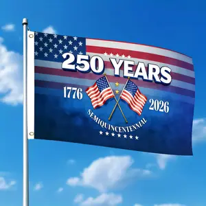 Double-sided American Flag 250th Anniversary 1776-2026, 2D Flat  Patriotic Banner with Two Strong Grommets, Fade Resistant Outdoor Yard Decor for Memorial Day 4th of July