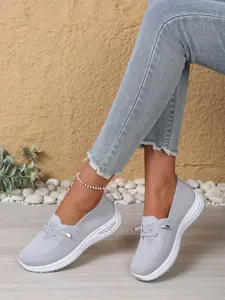 Women's Breathable Knit Slip-On Sneakers - Lightweight Casual Walking Shoes for Everyday Slip On Trainers