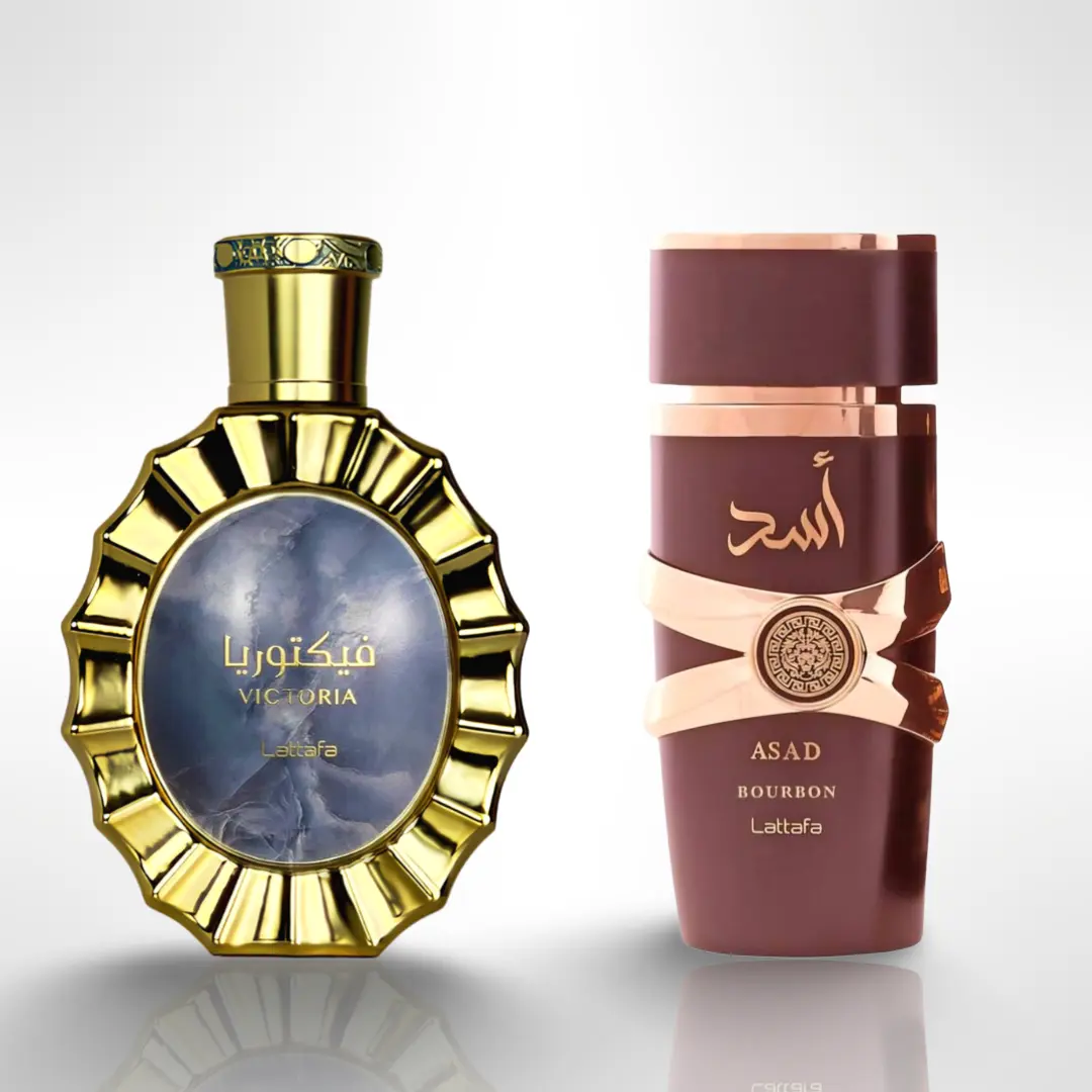 Lattafa Dual 100ml Victoria + Asad Bourbon EDP Spray Multi-Pack - Fragrance Discovery Set, Floral Woody, Spicy Woody, Soft Floral Scents, Unisex Luxurious Couples Gift Bundle (Beauty & Personal Care), Floral Woody Fragrance