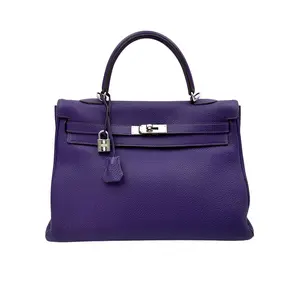 Pre-owned HERMÈS Taurillon Clemence Shoulder Bags Kelly 35 Purple Handle Bag Palladium Hardware 2010 HR94