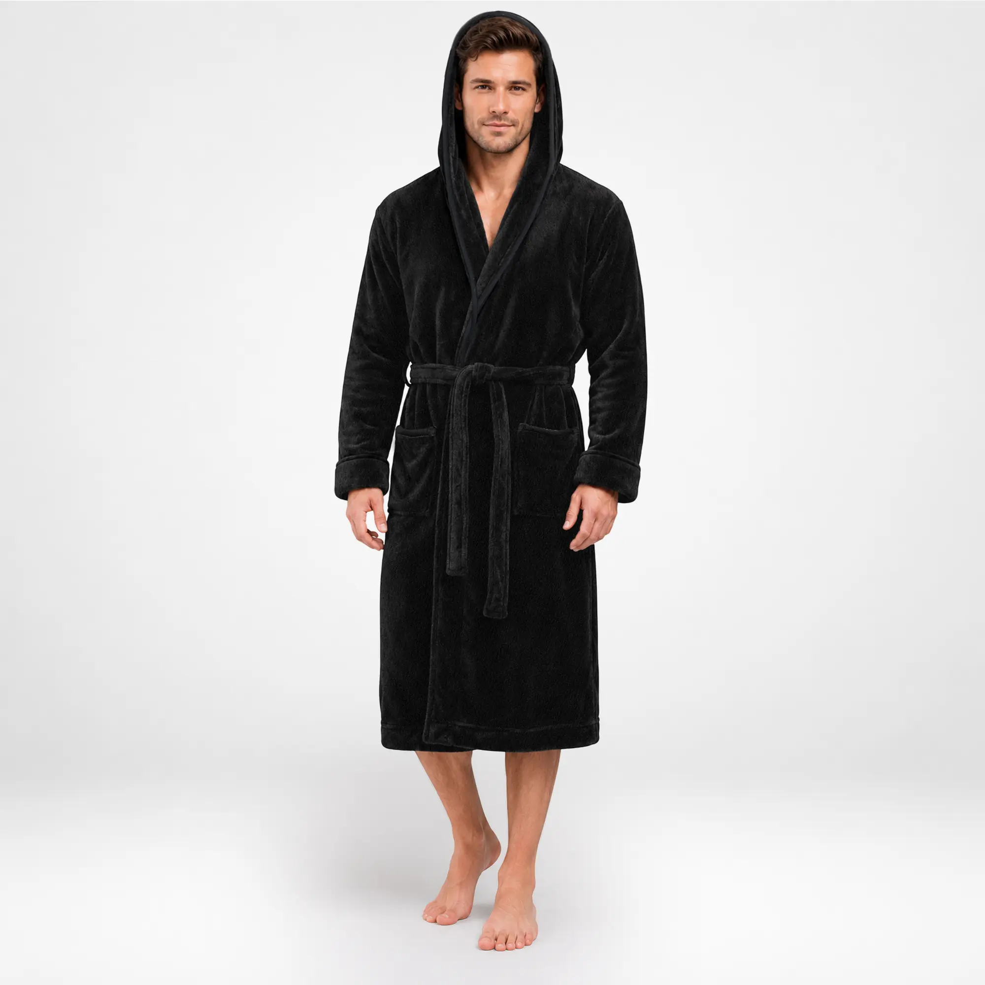 NY Threads Men's Hooded Coral Fleece Robe, Plush Loungewear with Pockets and an Adjustable Tie Belt, Nightwear, Menswear, Classic, Stylish, Relaxed Fit, Pile And Nap Effect, Plush Texture, Fluffy, Bathrobe, Soft, Mens Clothing, Shade