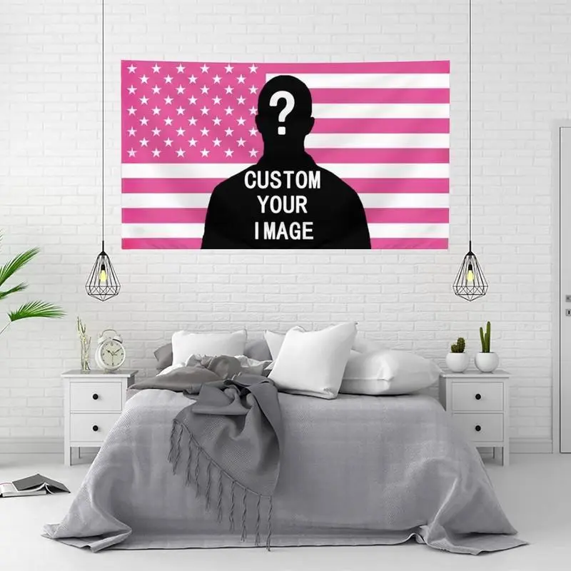 Custom Pink America Flag Personalized Design Your Image Funny Tapestry Wall Handing Music Tapestry for Bedroom College Dorm Decor Home Living Room Decorations Gift Hanging Photo fathersdaygifts Decorating Cloth Print