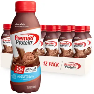 Premier Protein Shake, Chocolate, Banana, Cafe Latte, Cake Batter, Caramel, and many more flavours 30g Protein 1g Sugar 24 Vitamins Minerals Nutrients to Support Immune Health, 11.5 fl oz (Pack of 12)