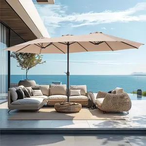 15FT Double Sided Patio Umbrella Large Outdoor Market Umbrella with Crank, 240g Heavy Duty Fabric UV Protection Waterproof