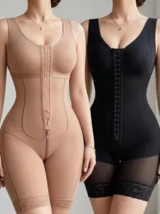 Fajas Colombianas Double Layer Woman Tummy Control Butt Post Surgery Compression Faja Lipo BBL Double Layer Waist Trainers Full Body Shapewear with Zipper Womenswear Hip Compression Spandex
