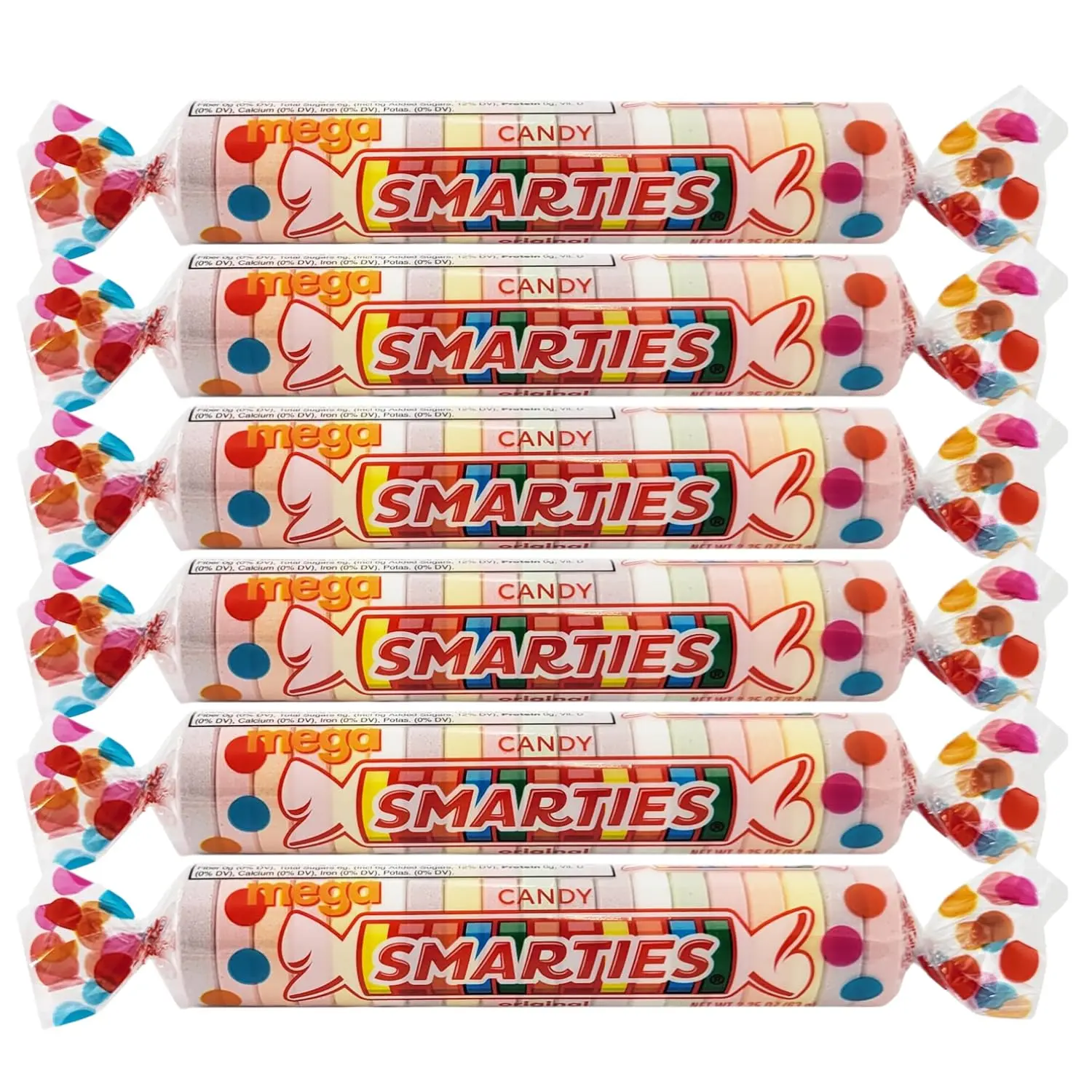 Omega Candy Extra Large Mega Smarties Hard Candy Roll 6 Pack Assorted Flavors Gift Set Gluten Free Allergen Free Individually Wrapped Delights Sweet Snack Bonbon Strawberry