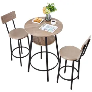 fathersdaygift VEVOR Bar Table, 3PCS 23.5 Bars Tables Set, Bar Tables and Chair Set with Rounded Corner Design, Round Pub Table with Two Stools for Office Desk, Breakfast Corner, Mini Bars, Light Gray, Black