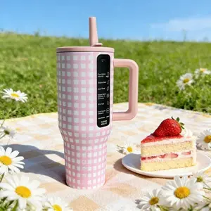 40oz Pink-White Gingham Insulated Tumbler - Large Capacity & Leak-Proof for Commute & Office Use coffee mug racing water bottle outdoor dispenser