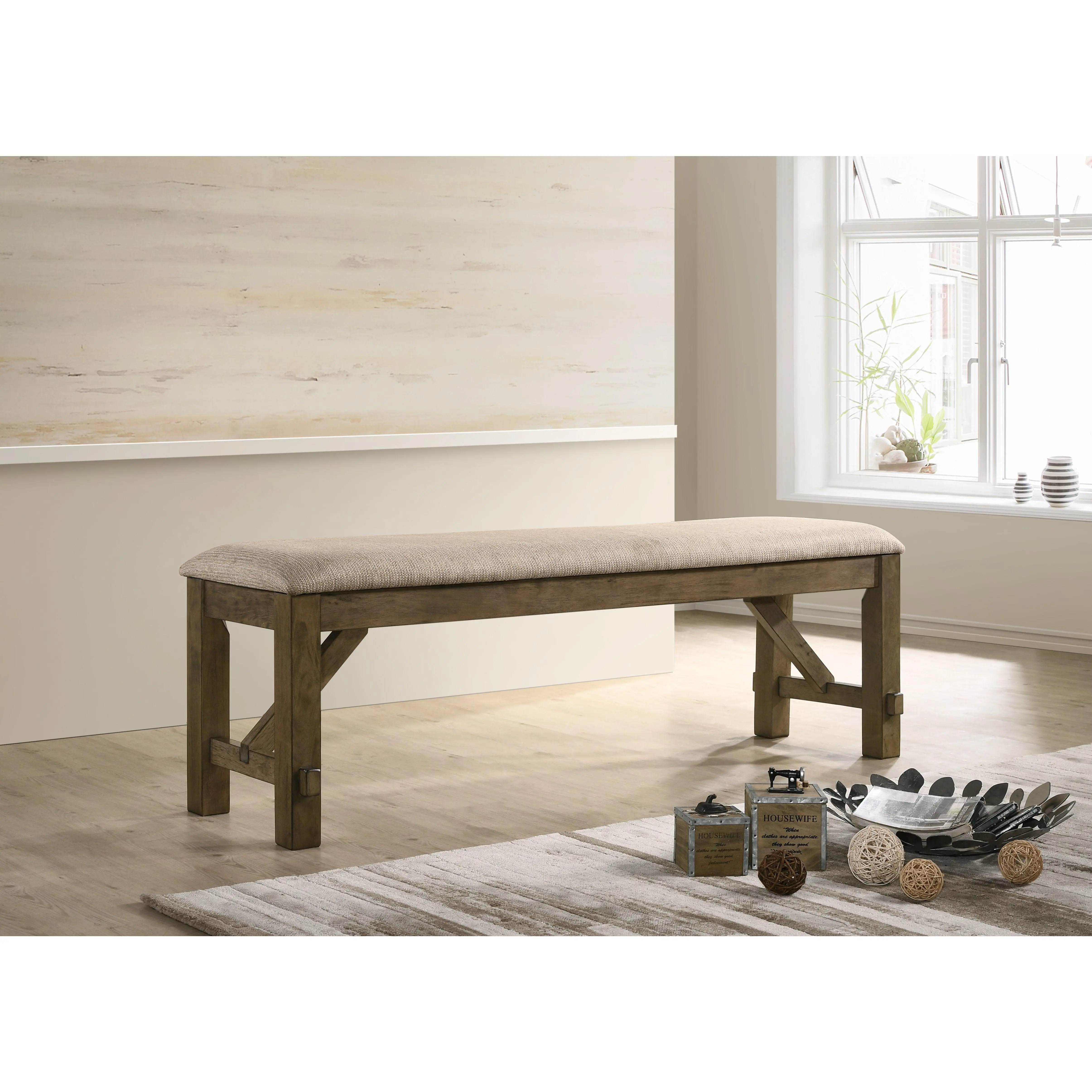 Raven Wood Fabric Upholstered Dining Bench Raven Wood Fabric Upholstered Dining Bench