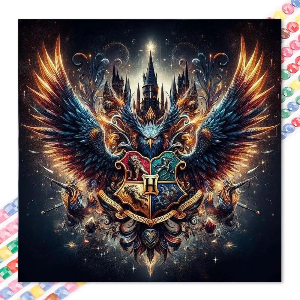 1 set of DIY diamond painting kit, 5D diamond art kit, DIY decoration magic badge, eagle, castle. Mosaic, diamond art, DIY art home decoration, Handicraft, Diamond Art Tools, Handcraft