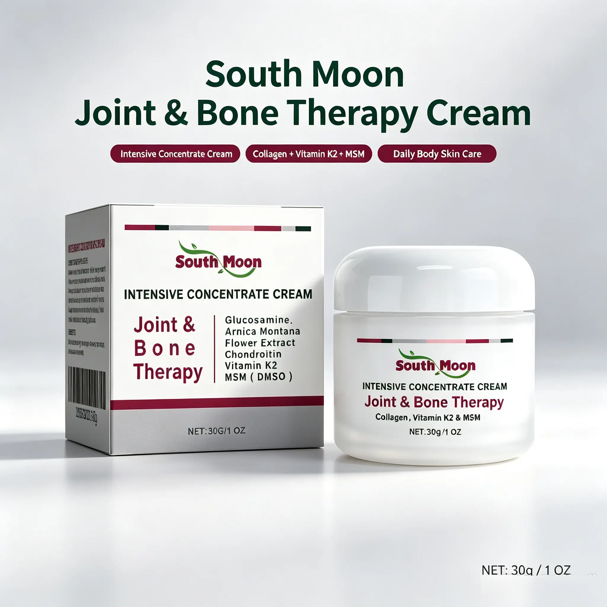 South Moon Joint & Bone Herbal Wellness Concentrate Cream, Topical Daily Massage Care Cream with Collagen, MSM & Arnica Extract for Body Joint Areas Healthcare Treatment