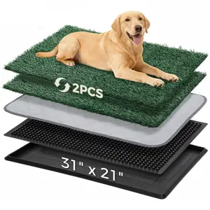 PAWGIANT Dog Grass Pad with Tray, 30.1"x20.3", With 2 Reusable Artificial Turf, for Dogs Potty, for Balcony Apartment, Realistic, Quickly Absorbency Portable Dog Litter Box Bathroom Turf for Pet Training, Waterproof Non-Slip Washable Puppy Pee