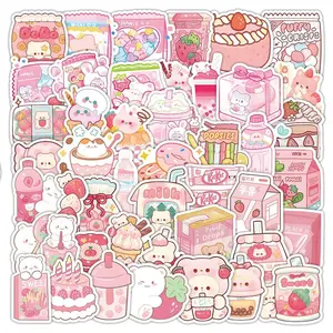 63 Pcs Cartoon Pink Snack Stickers Decorative Stickers - Cute Food-Themed Decals for Notebook, Luggage & DIY Decoration Papery Pop Store