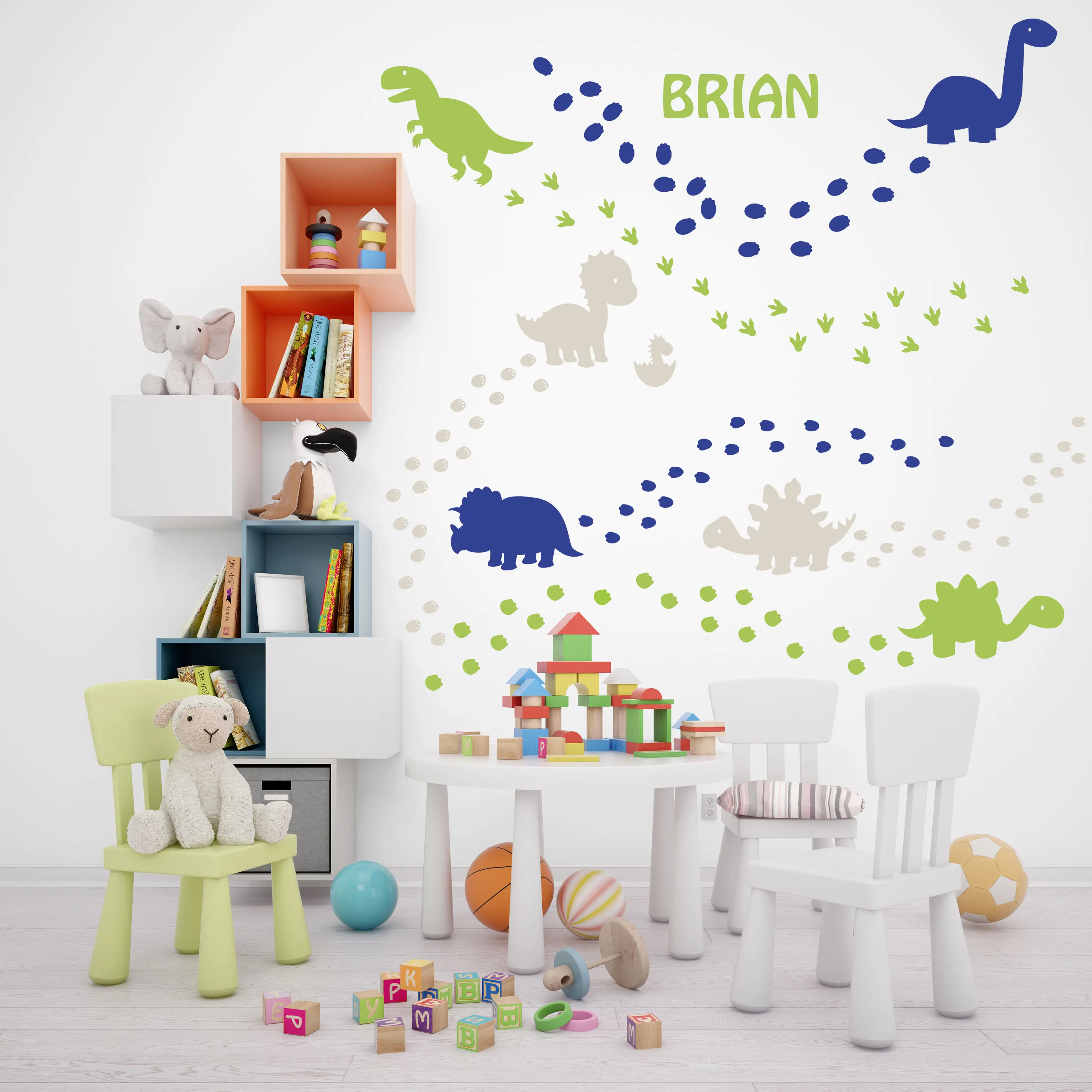 Create-A-Mural Dinosaur Wall Decals Custom Name, Cartoon Wall Stickers Baby Nursery Boys Bedroom Playroom Kids Room Decor