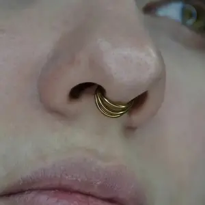 16G Titanium Triple Septum Hoop, Hinged Clicker Nose Ring, Layered Piercing Jewelry, Boho Simple Style, Infinity Theme, April Birthstone, Daily & Gift Occasion, Valentine'S Day, All Seasons, 1.2 8mm