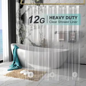 AmazerBath 12G Heavy Duty Shower Curtain Liner, Clear Waterproof Shower Curtain Liner with Clear Stones and Grommet Holes, Weighted Plastic Shower Curtain for Bathroom Decor