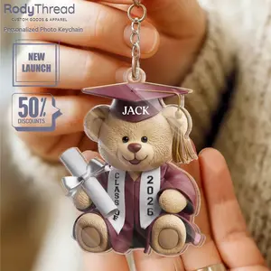 [Flash Deal] RodyThread Custom Graduation Bear Keychain – Personalized Name Class of 2026 Acrylic Keyring, Cute Bear Gown Charm, Student Graduate Gift, School Milestone Keepsake