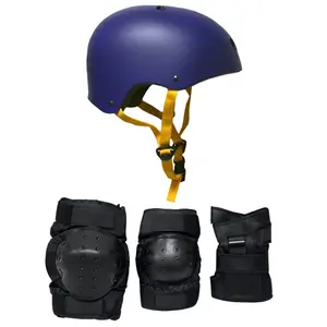 Skateboard Helmet Elbow/Knee/Wrist Pad Combo Skateboarding Skate Park Safety Kit Navy Blue Helmet Medium Pads
