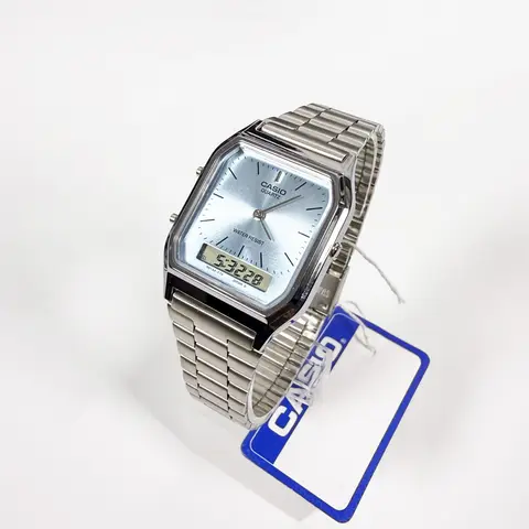 Casio Vintage Unisex Watch AQ-230A-2A1MQY Classic Design Silver Tone Band Quartz Movement