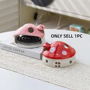 1pc Cute Mushroom House Incense Holder Ceramic Mosquito Coil Ash Catcher Household Desktop Aroma Burner Scented Home Fragrance Home Fragrance Products Aroma For Home