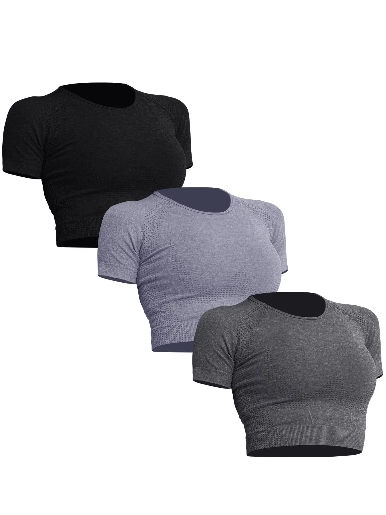 1/3/5 counts Women's Workout Crop Top, Slim Fit Seamless Short Sleeve Sporty Polka Dot T-Shirt, Yoga Fitness Tight Top, All Seasons