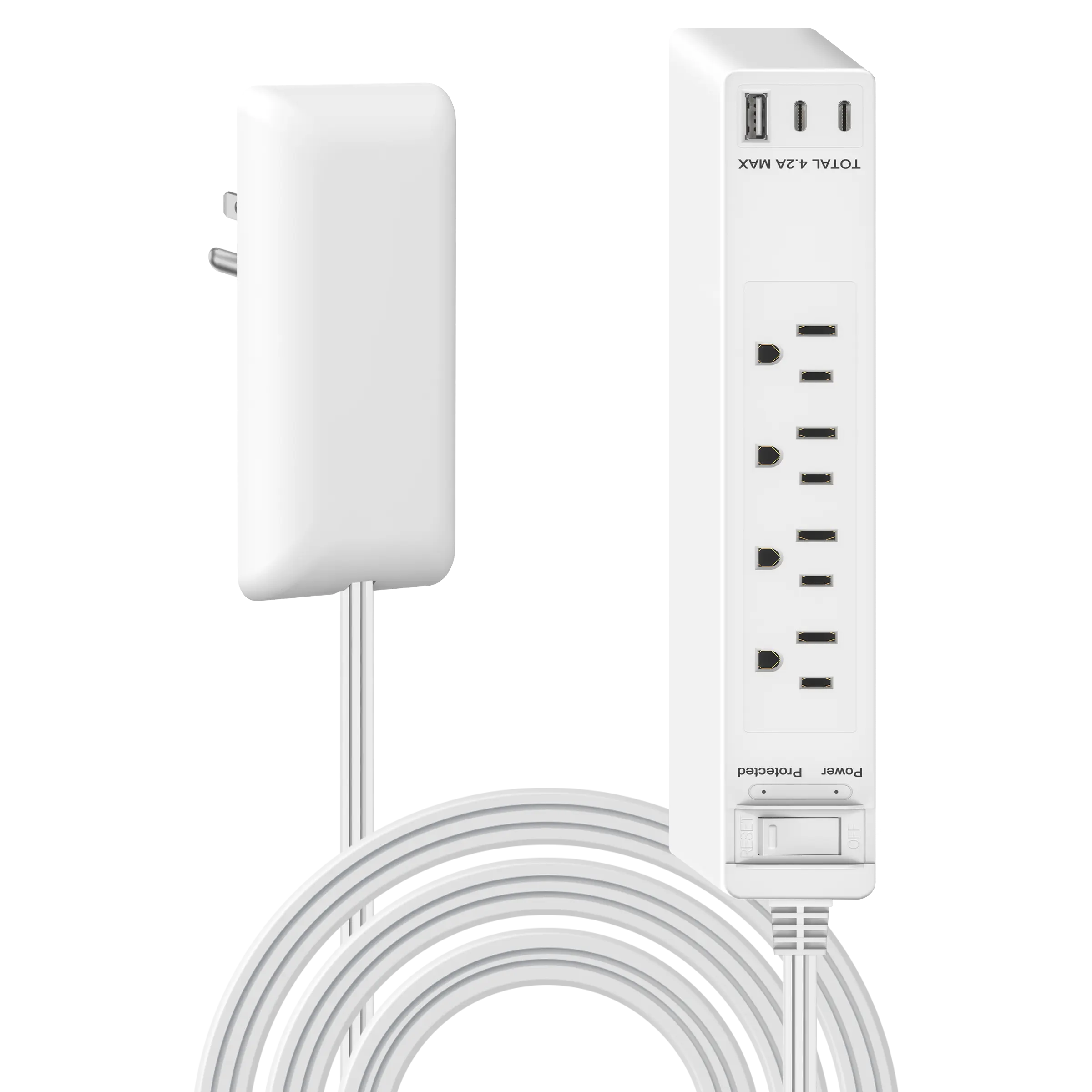 LIDER Surge Protected 4-Outlet Wire Extender with Flat-Face, USB Type-A ...