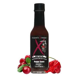 Elijah's Xtreme Reaper Hot Sauce - Sweet & Spicy Carolina Reaper Blend with Black Cherries & Cranberries, Hot About 350,000 SHU, Vegan, Gluten Free, 5 oz