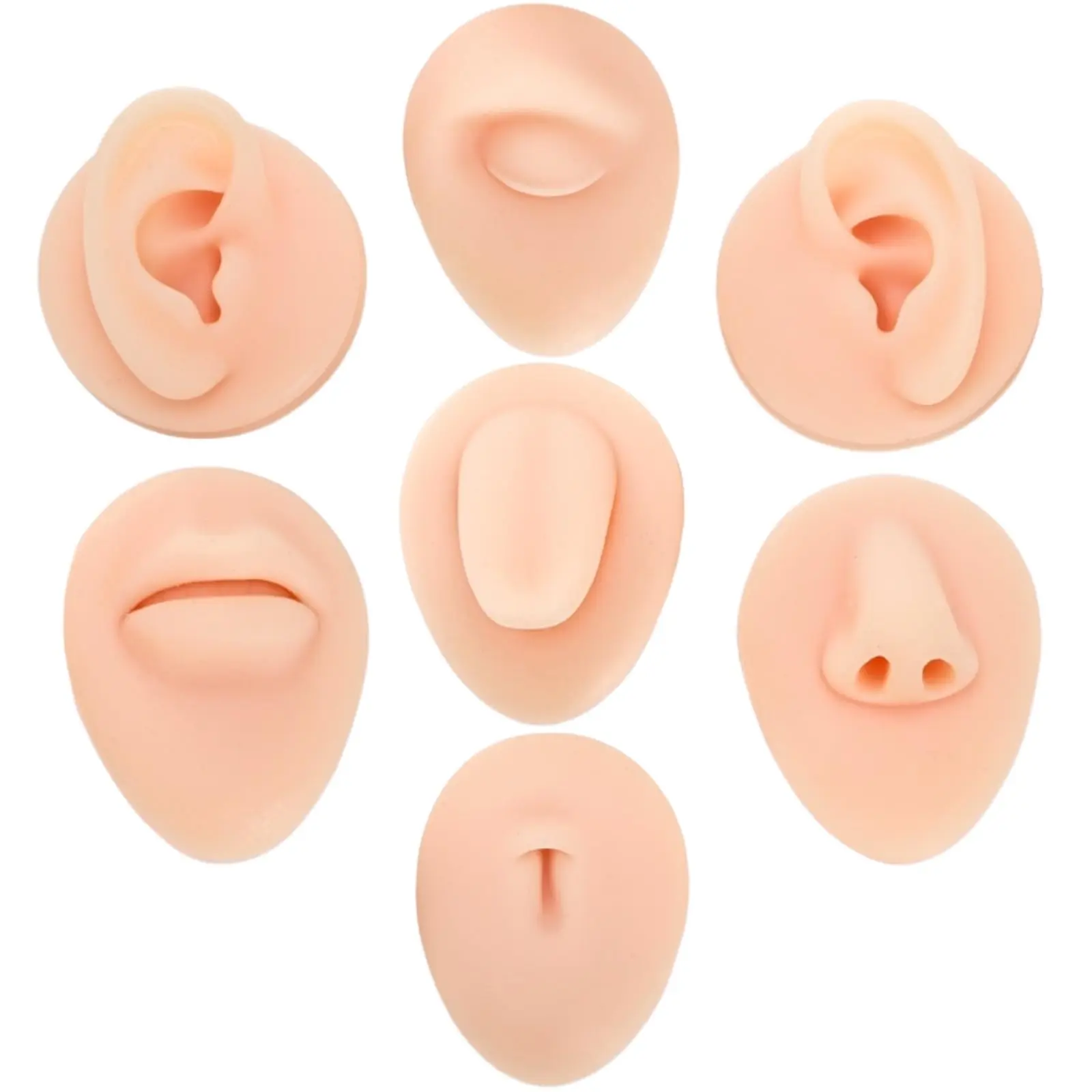 7Pcs Silicone Piercing Practice Models Kit - Realistic Fake Ear, Nose, Lip, Tongue, Eyebrow, Belly Button Pads for Tattoo Piercing Training (Beauty & Personal Care Skincare Tool), Nose Piercing