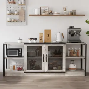 Garvee 63" Farmhouse Entertainment Center for Large Screens with Storage Shelves, Industrial Mesh Door Cabinet, Rustic Media Console Table in Grey or Oak Finish for Living Room