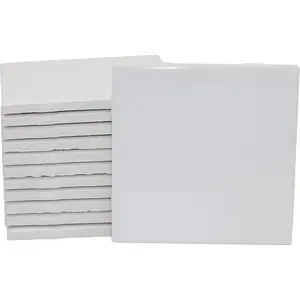 12 Pack of Glossy White Glazed Ceramic Tiles for  Ink Painting, Decorating, Arts & Crafts, 4.25 x 4.25 Inch Square, Ready-to- Ceramics