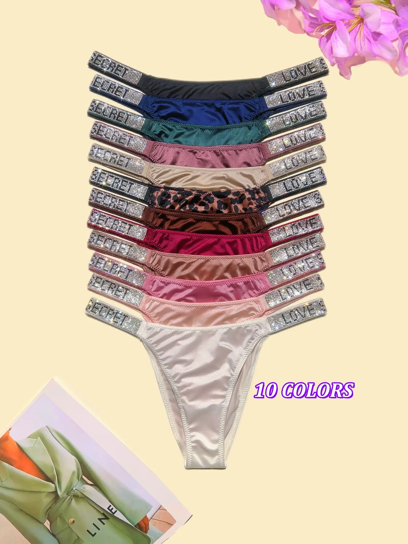 4 PACKS LOVE SECRET Panties/Briefs/Thong Women's shining & sparkling A+rhinestone (12 colours) 77% Nylon，23% Spandex , Gusset 100% Cotton.high quality, comfortable and fresh underwear,suitable for daily life, sports, and four-season multi-pack fashion