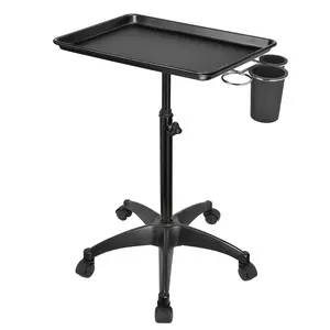 Salon Rolling Tray, Tattoo Tray Rolling Cart, Height Adjustable Styling Tray, Service Storage Tray Trolley for Beauty Salon Clinic Spa,Black-with Cup Holder