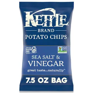 Kettle Brand Sea Salt and Vinegar Kettle Potato Chips, Gluten-Free, Non-GMO, 7.5 oz Bag Snack Crunchy