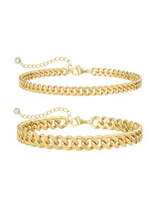 Women's Waterproof Gold Anklet - Exquisite Gold Anklet, Stylish Stackable, 14K Gold/Silver Plated, Stackable Chunky Chain Cuban Chain Anklet Set, Summer Beach Accessories, Suitable for Both Men and Women, Women's Fading-Resistant Jewelry Gift