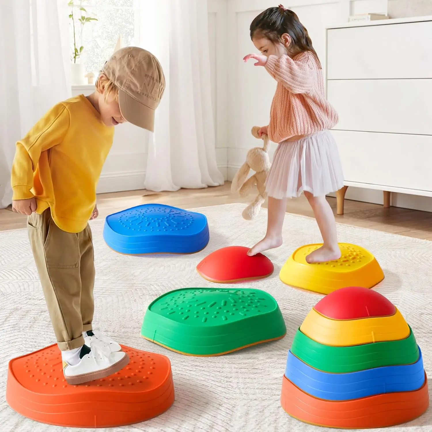 Non-slip Balance Training Boards, 5 Counts/set Colorful Balance Stepping Stones for Indoor & Outdoor, Coordination Training Sensory Toys, Outdoor Fun summerwins