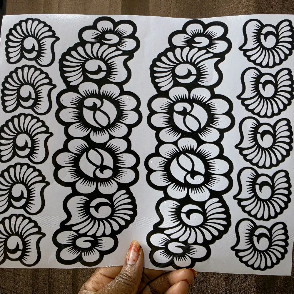Jamila Daura Elegant and Affordable Bridal Henna Stencil Full Hand Design - Suitable for Weddings, Parties & Everyday Looks - Black and White Floral Flower
