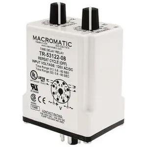 Macromatic 8 Pin, Multiple Range DPDT Time Delay Relay 10 Contact Amp, 120 VAC/VDC, Knob TR-53122-08
