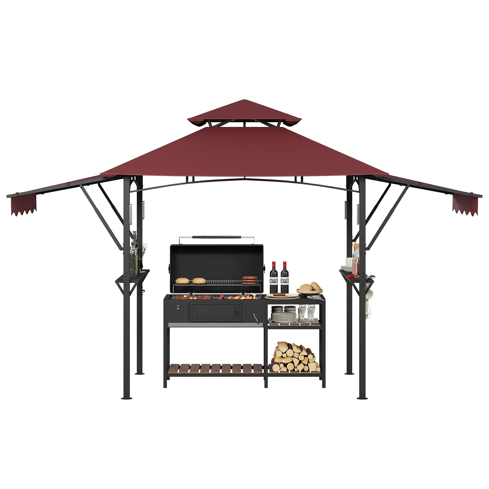 8*5FT Outdoor BBQ Gazebo, Patio Grill Gazebos with Adjustable Shadow, Hooks & Ceiling Light Hook,Barbeque Gazebo Canopy for Backyard Garden Poolside, Outdoor Shade Canopy, Outdoor Furniture