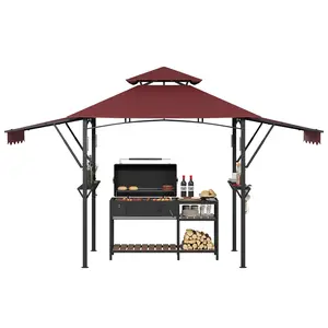 8*5FT Outdoor BBQ Gazebo, Patio Grill Gazebos with Adjustable Shadow, Hooks & Ceiling Light Hook,Barbeque Gazebo Canopy for Backyard Garden Poolside