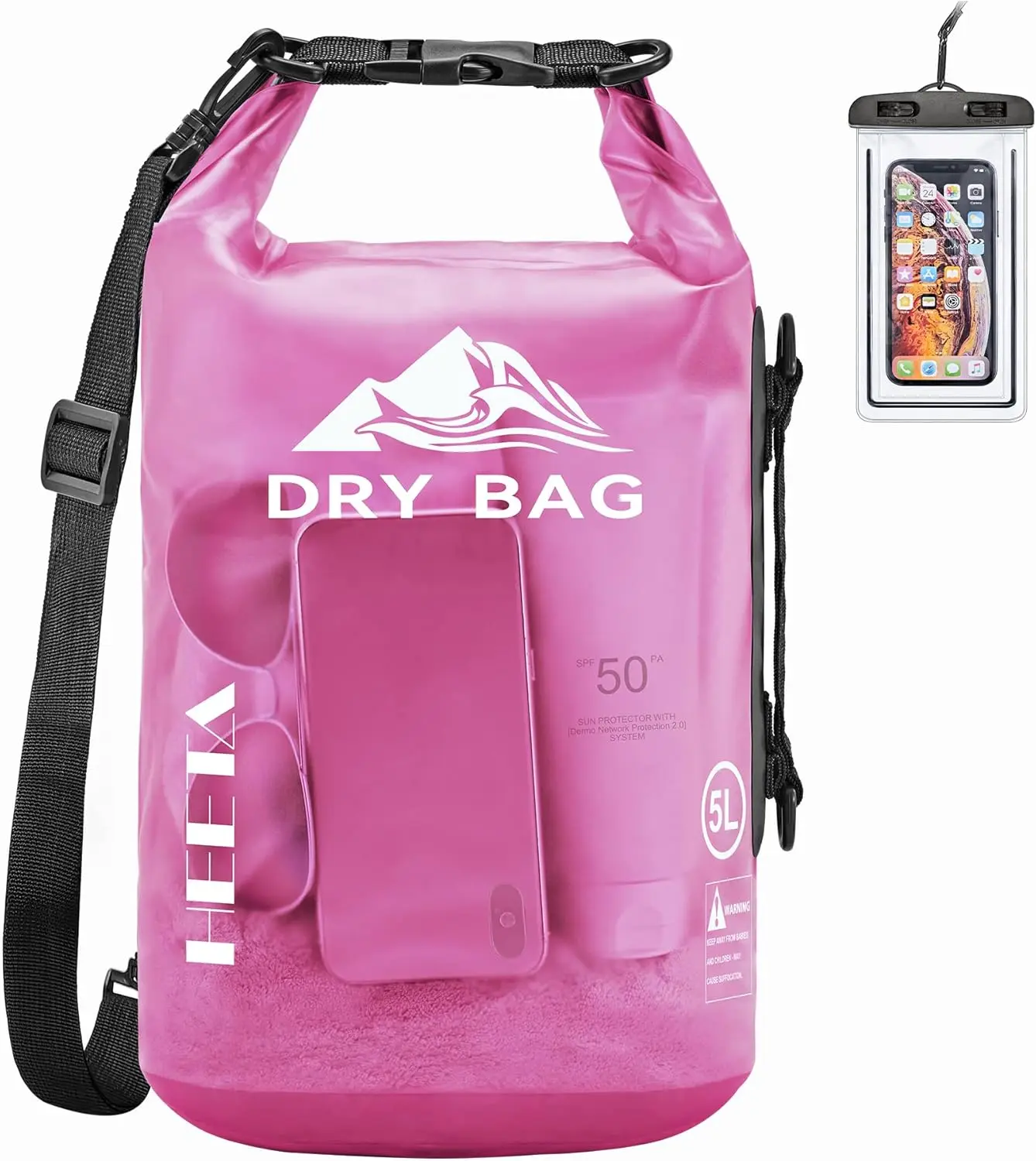 Unisex Roll Top Waterproof Dry Bag – 5L-40L Lightweight PVC Backpack Boating Accessory, with Shoulder Strap, Top Handle, Phone Case for Water Sports, Camping, Dry Bags Waterproof