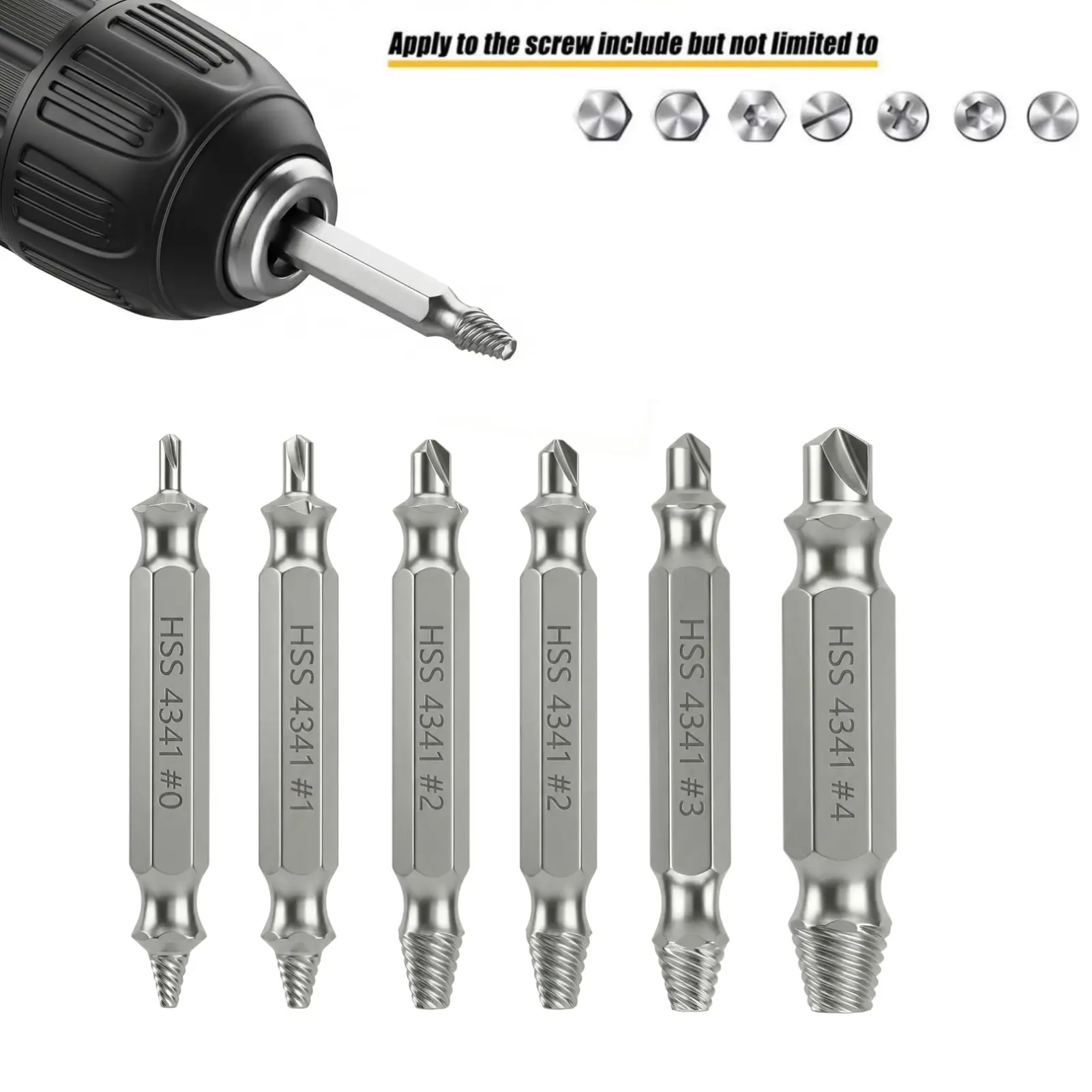 HSS 4341 Steel Stripped Screw Remover Tool Kit with 4-Flute Bits (#0,#1,#2,#3,#4) - Household Repair Tool, Male Gift, 4-Flute Bit, Hss Steel