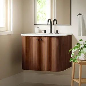 Zia 24" Wall-Mount Bathroom Vanity with Marble Sink in Walnut