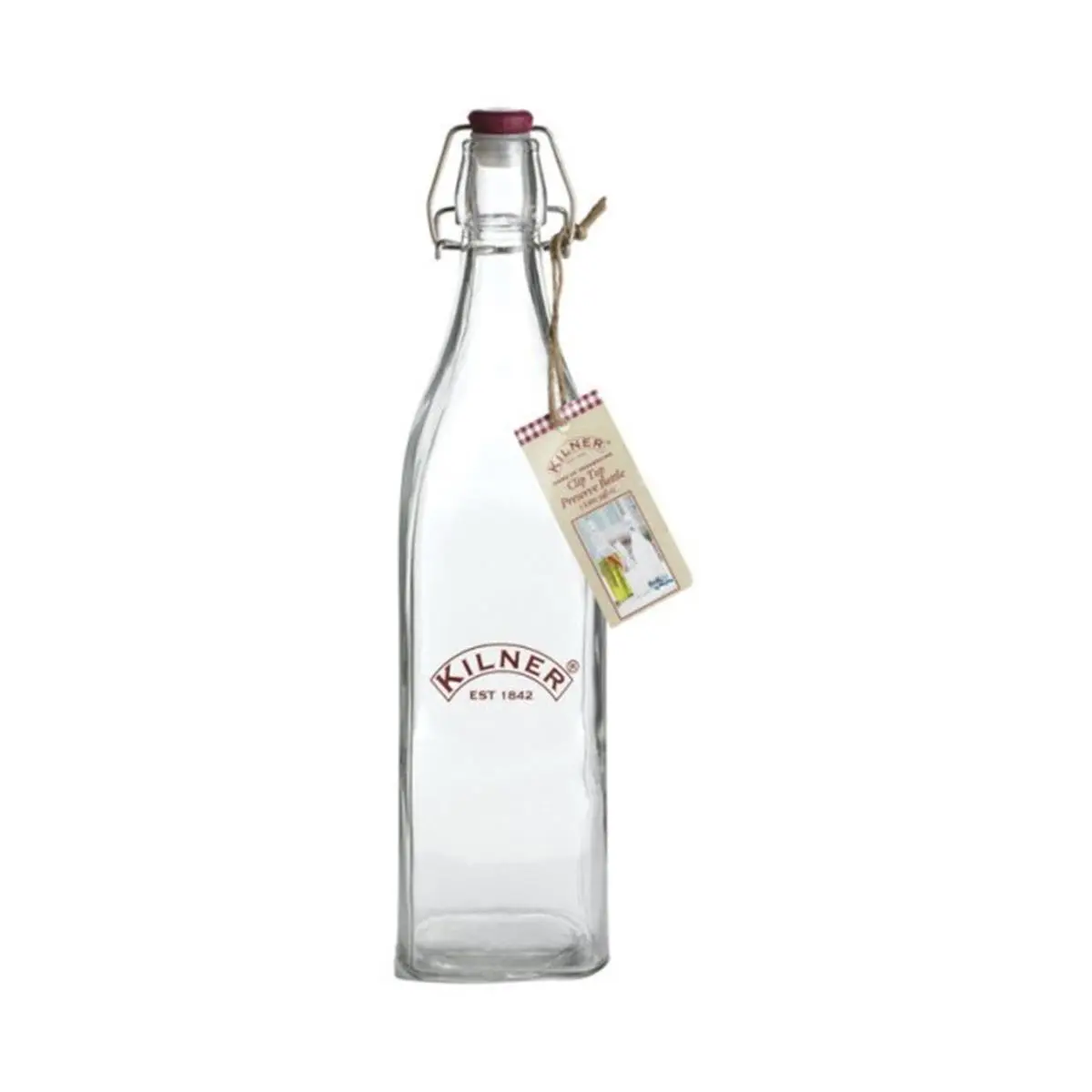 212 MAIN Kilner 0025472 Square Clip Top Canister Sports Water Bottle - 34oz Silicone Plastic, Rubber Seal, Refillable, for Homemade Gifts, Salad Dressings - Pack of 4