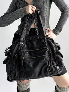 Retro and trendy soft leather women's one-shoulder tote bag, Versatile shoulder bags, one-shoulder handbag, casual and versatile one-shoulder commuter bag, suitable for daily matching, commuting and other scenarios, Pu Tote Satchel
