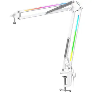 Heavy Duty Microphone Boom Arm with RGB Lighting C Clamp Mount for Studio Podcast Recording Gaming Streaming Desktop Mic Stand Compatible