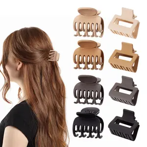 Matte Hair Clips for Women and Girls - Rectangle and Double Row Small Claw Clips for Thin/Medium Fine Hair - Nonslip Jaw Clips (Beige, Khaki, Brown, Black)