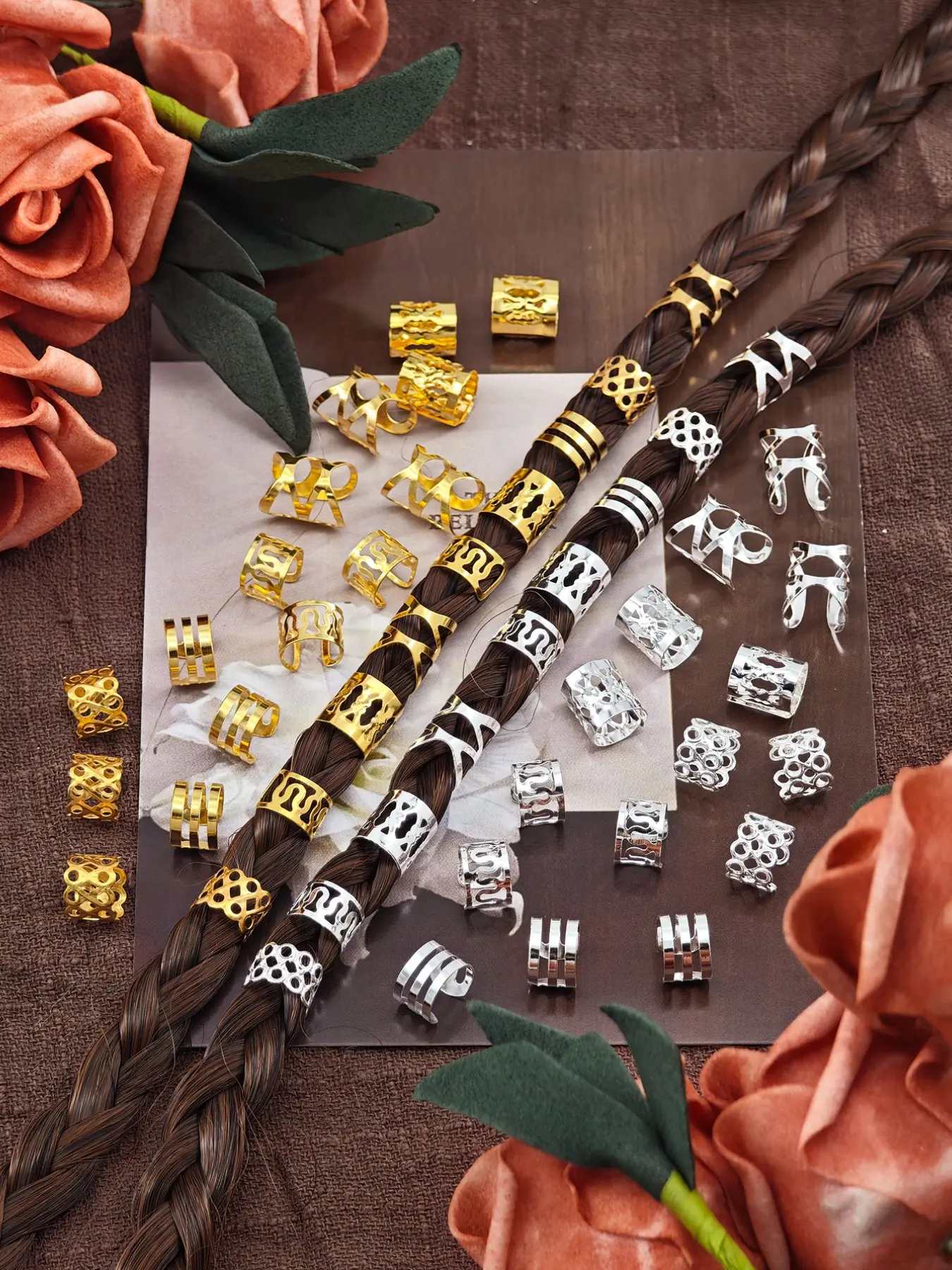 100pcs Alloy Braiding Mixed Set Designs, Hair Dreadlock Accessory Braid Hairstyle, Metal Hair Rings Cuffs Clips, Dreadlock Accessory Jewelry Decorations, All Seasons, Bohemian, Hair Accessories
