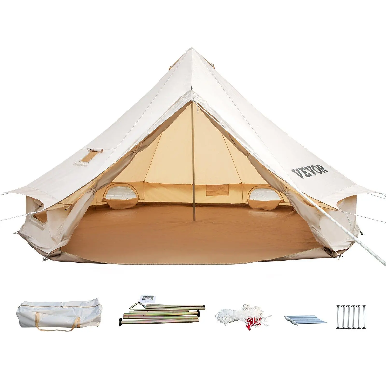 【SummerFinds】VEVOR Canvas Glamping Bell Tent Max 12 Persons, Breathable Waterproof Large Yurt Tent with Stove Jack and Detachable Side Wall for Family Camping