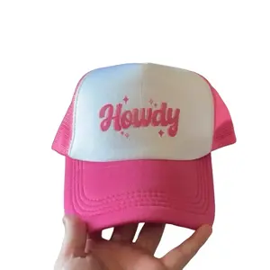 Howdy Hat - Pink and White Trucker Style Cap with "Howdy" Text Design