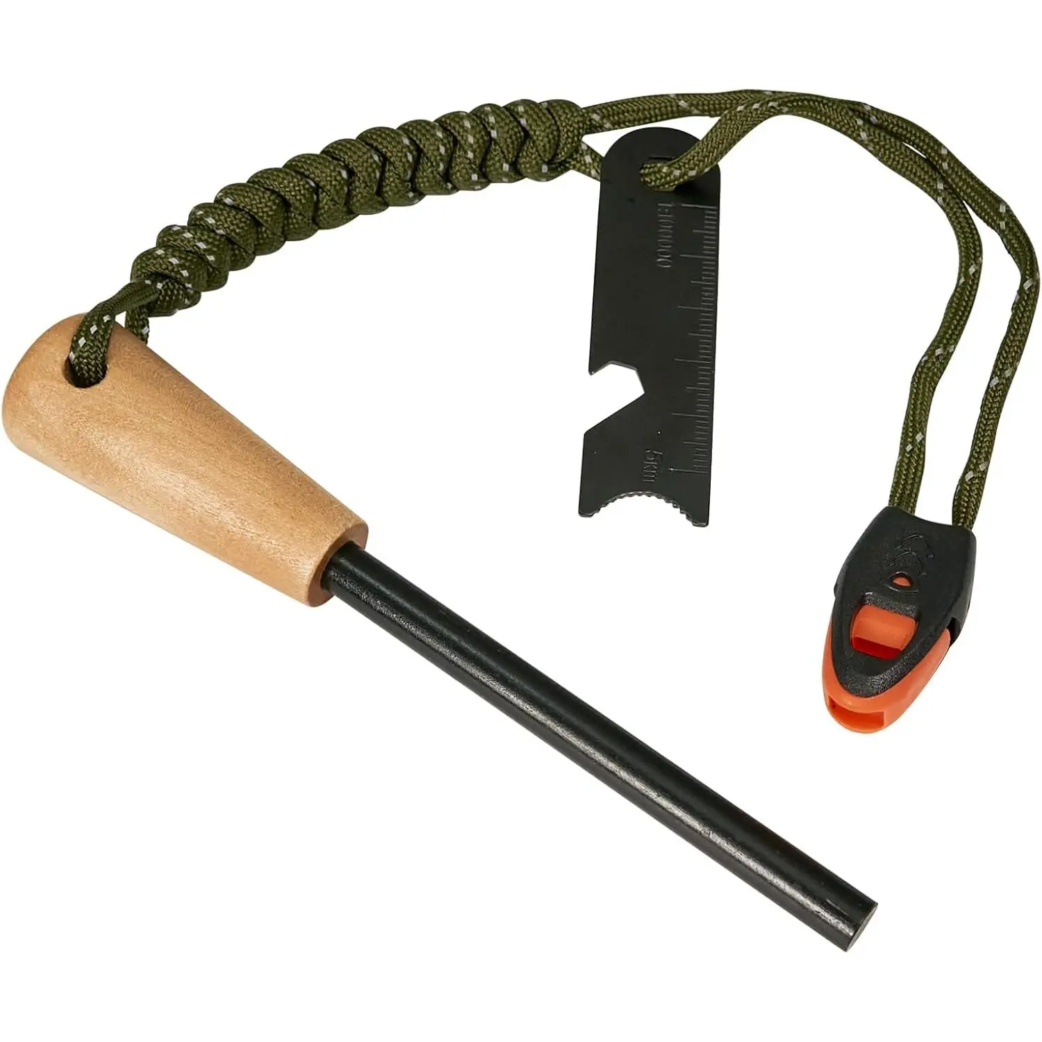 Unisex Magnesium Alloy Fire Starter Kit with Wooden Handle, 5/16" Waterproof Ferro Rod (12,000+ High Strike Rate), Functional Multi-Tool Striker, Paracord Rope & Emergency Whistle for Camping, Backpacking, Emergency Survival Supplies, Survival Kits, Kayak